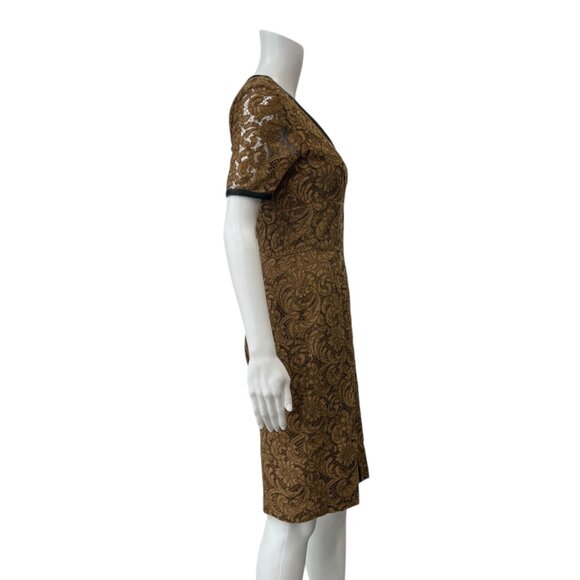 Burberry Camel Gold Lace Leather Trim Short Dress size 4/IT 38 - Picture 6 of 8